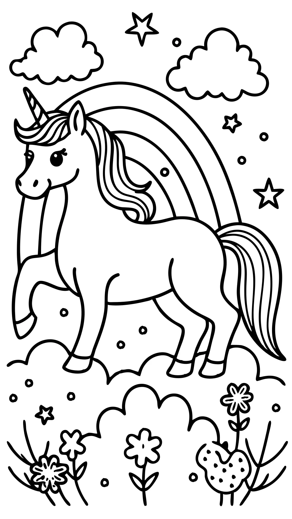 Unicornio con páginas para colorear arcoiris